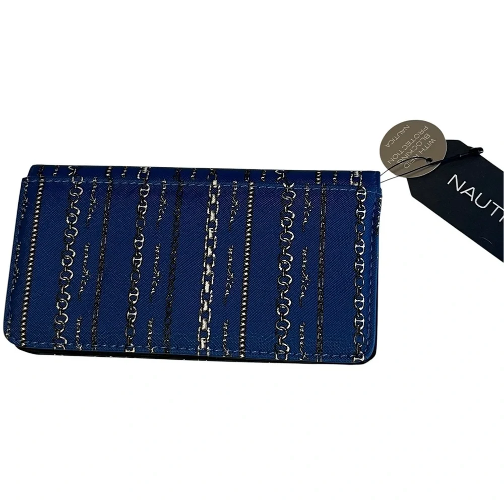 Nautica Blue Chain Print Wallet with Logo Plaque Costal Summer Western Timeless - Picture 2 of 5